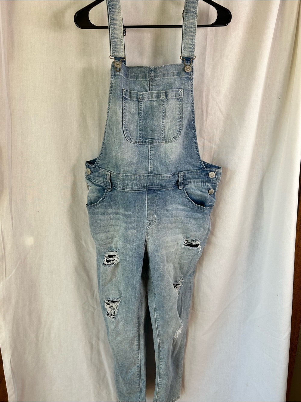 Wallflower Light Blue Distressed Denim Overalls